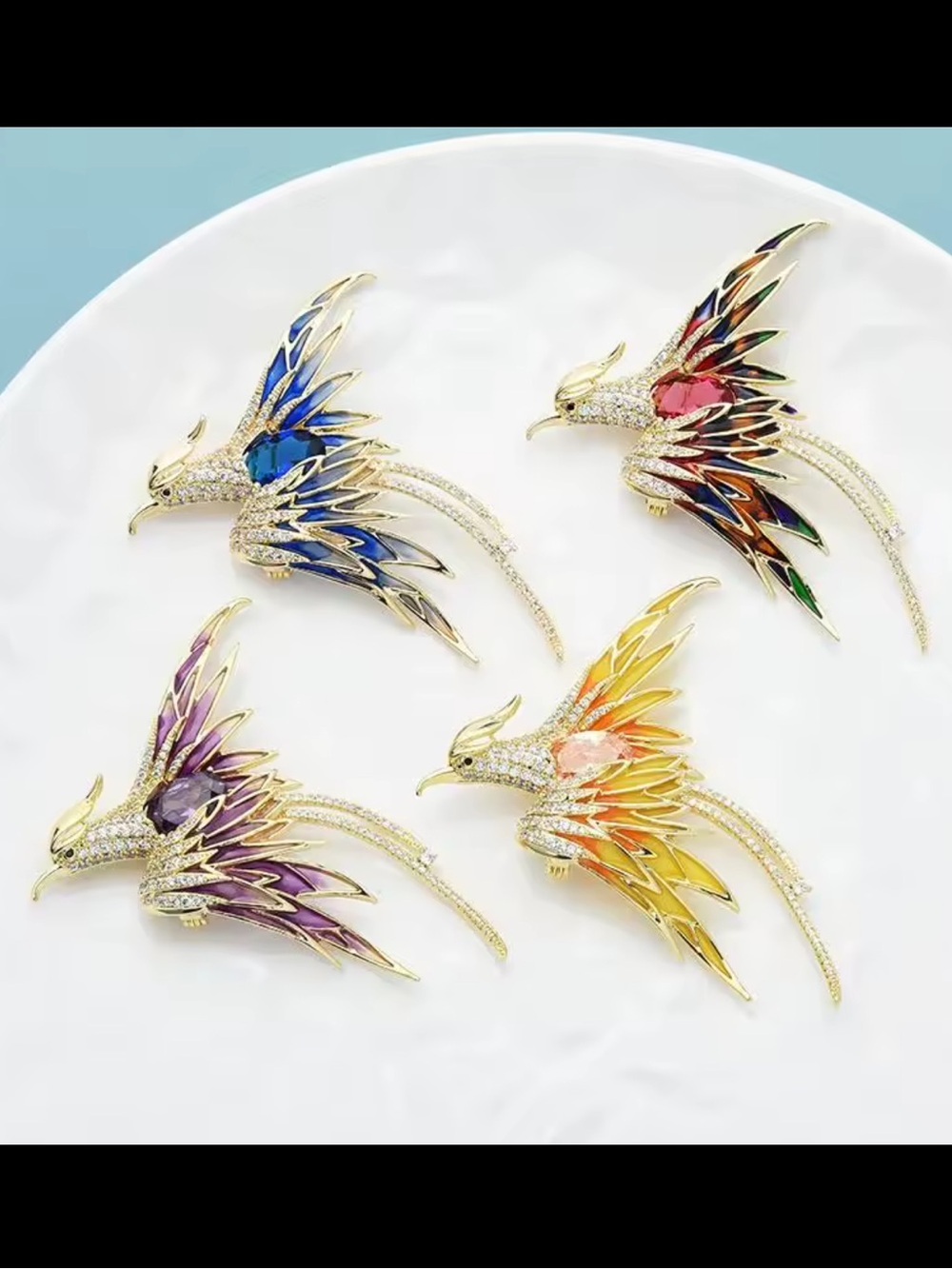 Multicolor Crystal Phoenix Brooch Pin Enamel Flying Beauty Bird Party New in bag